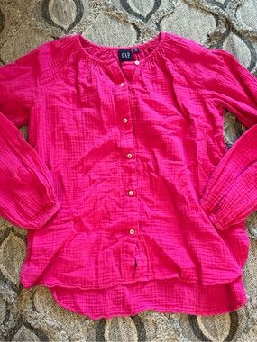 GAP Hot Pink Gauze Button-Up Top